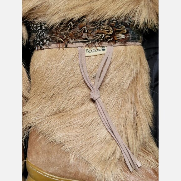 BearPaw KOLA Apres Ski Boots Sz 7 Real Fur Sheepskin Calf Goat Skin Wool Tan - Picture 6 of 16